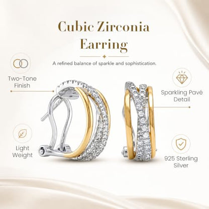 LeCalla 925 Sterling Silver Omega Back Stud Earrings for Women | Classic Pierced Omega Closure Earring | Earring Jewelry Gift for Her, Wife or Girlfriend | Daily Wear & Special Occasion Earring - color: Two-Tone Crossover