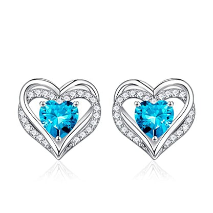 Iefil Birthstone Earrings for Women - 925 Sterling Silver Heart Stud Earrings Birthday Gifts for Women - color: 11-Nov-Created Blue Topaz