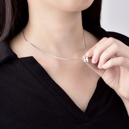 CANDYFANCY Initial Pendant 925 Sterling Silver Letters Personalized Alphabet Pendant Fit 1mm Box Chain - color: Alphabet H Pendant