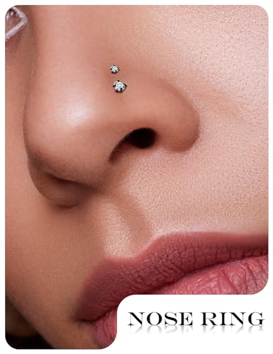18G 20G 22G Titanium Stainless Surgical Steel Nose Rings Studs for Women L Shaped Nose Studs Screw Nose Ring Piercing Jewelry for Women Men Diamond CZ 1.5mm 2mm 2.5mm 3mm Silver Black Gold - style: 22g/Clear CZ/Screw/Black