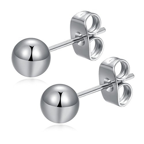 6 Pairs Surgical Stainless Steel Round Ball Stud Earrings Set for Women Men 3-7mm - style: 6 Pairs 5mm Ball Stud Earrings