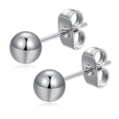6 Pairs Surgical Stainless Steel Round Ball Stud Earrings Set for Women Men 3-7mm - style: 6 Pairs 5mm Ball Stud Earrings