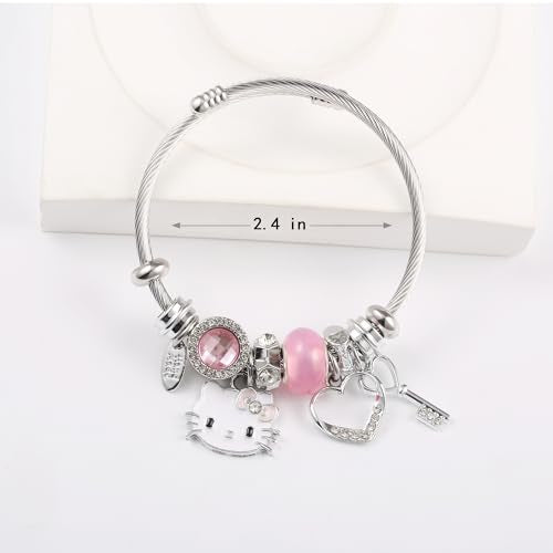 YouLuo Cute Necklace Charm Bracelet Set,Personalized Jewelry Gift for Women | Cute Charm Bracelet, Adjustable Stainless Steel Bracelet, Anime Cartoon Accessories Bracelets for Women Gift and Friendship - color: Pink