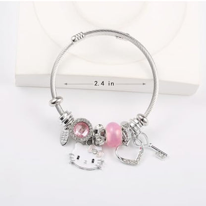 YouLuo Cute Necklace Charm Bracelet Set,Personalized Jewelry Gift for Women | Cute Charm Bracelet, Adjustable Stainless Steel Bracelet, Anime Cartoon Accessories Bracelets for Women Gift and Friendship - color: Pink