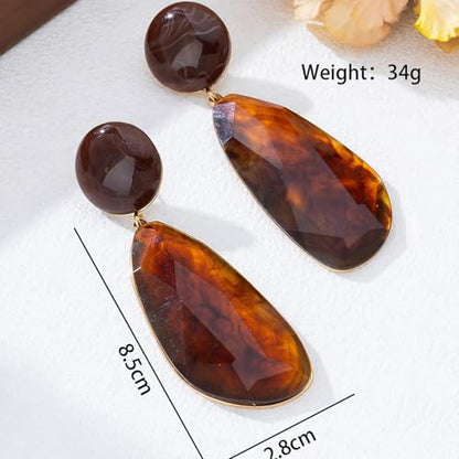Vintage Brown Statement Earrings for Women Dangling Chunky Resin Earrings Big Water Drop Geometric Studs Boho Earrings Hypoallergenic Jewelry Gifts