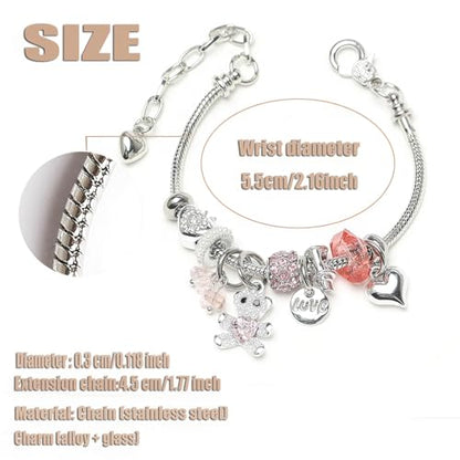 DS Charm Bracelets for Girls Adjustable Silver Stainless Steel Gift Box | Cute Cartoon Charms,Friendship Jewelry,Birthday Gifts,Teen Kid Fit, Tarnish Resistant,Stackable Trendy Daily Wear - style: Silver-bear