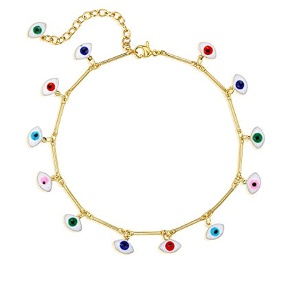 LOYATA Dainty Ankle Bracelet,14K Gold Plated Tiny Bead Anklet Dainty White Cubic Zirconia Cross Tassel Foot Chain Cute Lucky Moon Evil Eye Foot Jewelry Boho Anklets for Women - color: Evil Eye B