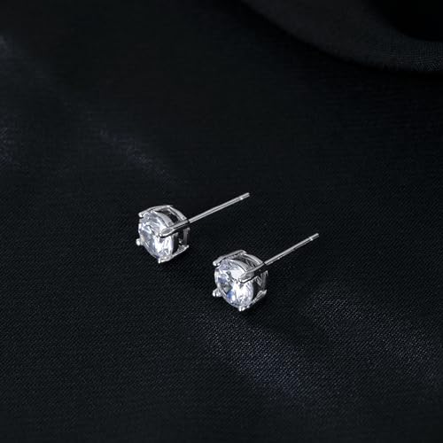 Reffeer Solid 925 Sterling Silver 6MM Cubic Zirconia Earrings Stud for Women Teens CZ Post Stud Earrings Hypoallergenic - color: A-Silver