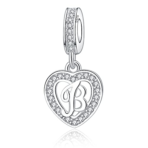 925 Sterling Silver Letter Charms A~Z Alphabet Charm Letter Beads fit Pandora European Bracelets fit Wife Mom Christmas Birthday Gift - color: B