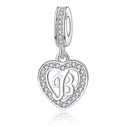 925 Sterling Silver Letter Charms A~Z Alphabet Charm Letter Beads fit Pandora European Bracelets fit Wife Mom Christmas Birthday Gift - color: B