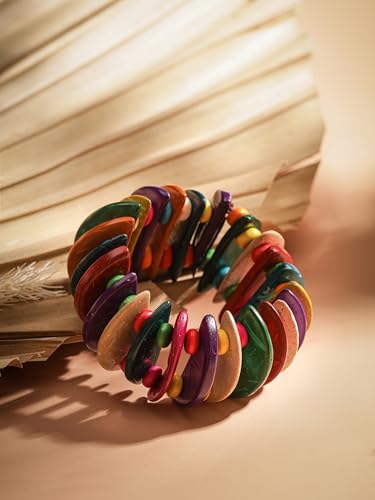 MINACHI Boho Chunky Colorful Wooden Bead Stretch Bracelet, Handmade Bohemian Statement Jewelry For Women - style: Bracelet RAC.001
