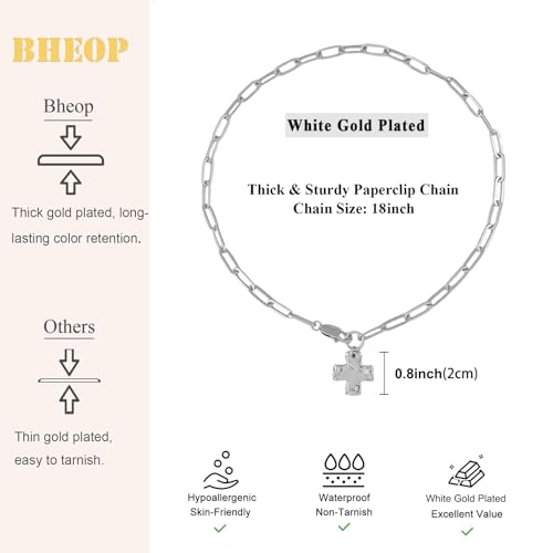 Bheop Chunky Cross Necklace for Women, 14K Gold Silver Statement Necklace | Sturdy Paperclip Chain, Hammered Pendant, Vintage Charm, Trendy Costume Jewelry, Faith Christian Religious Gift, Non Tarnish - style: SL-Cross Necklace(0.8 inch Pendant)