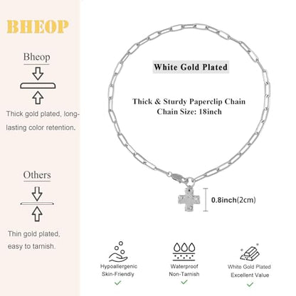 Bheop Chunky Cross Necklace for Women, 14K Gold Silver Statement Necklace | Sturdy Paperclip Chain, Hammered Pendant, Vintage Charm, Trendy Costume Jewelry, Faith Christian Religious Gift, Non Tarnish - style: SL-Cross Necklace(0.8 inch Pendant)