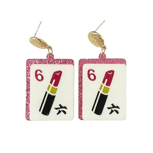 Mahjong Earrings Funny Acrylic Geometric Chinese Mahjong Tile Earrings for Women Mahjong Lovers Jewelry - color: lipstick 6