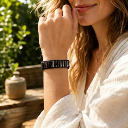 MOINSPIRE Boho Beaded Bracelets for Women - Adjustable Handmade Wrap Bracelet with Tube Natural Stone Beads, Colorful Beaded Strap Bohemian Jewelry Braided for Birthday Gifts - color: Black