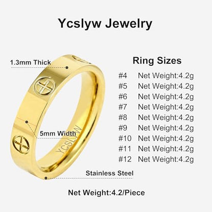 YCSLYW Ladies Stainless Steel Ring Love Friendship Ring Golden high polishing, low allergy Wedding Jewelry Valentine's Day Birthday Gift, 5-10 - color: Gold, size: 9