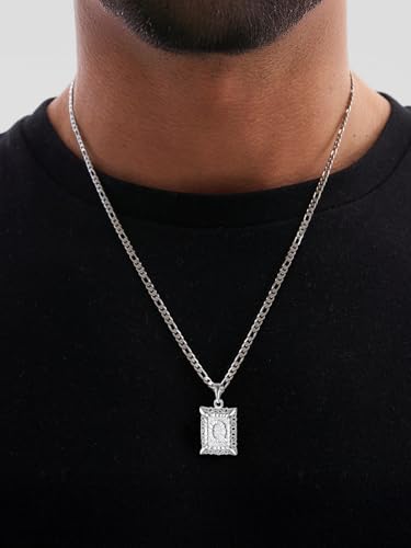 U7 Initial Letter Necklace for Men Women, 14K Gold/Silver Plated Square Capital Monogram Pendant Necklace from A-Z with 22+2 Inch Figaro Chain, Personalized Jewelry for Him - color: Silver, style: Q