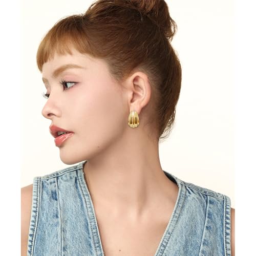 Statement Chunky Gold Earrings for Women Unique Square Stainless Steel Heaven Mayhem Button Stud Earrings Trendy Jewelry - style: Gold Geometric