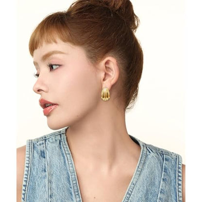 Statement Chunky Gold Earrings for Women Unique Square Stainless Steel Heaven Mayhem Button Stud Earrings Trendy Jewelry - style: Gold Geometric