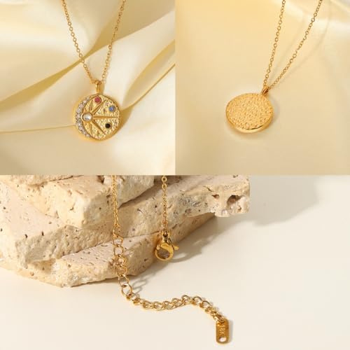 NUZON Sunburst Heart / 2-Tone Interlocking/CZ Evil Eye/Single Pearl/Love Heart Pendant Necklace for Women 14K Gold Chain Necklace Chunky Statement Jewelry - color: Celestial Necklace