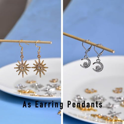 stino Jewelry Celestial Charms Set, Moon Star Sun Pendants | 48/56 Pcs, Silver & Gold Plated, DIY Jewelry Making Accessories - style: Rhinestone