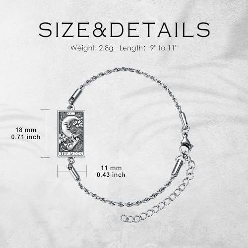 PELOVNY Tarot Card Bracelet 925 Sterling Silver Moon Cat Sun Sunflower Lovers Skull Pendant Lion Anklet Spiritual Tarot Jewelry Christmas Birthday Gifts for Women Men - style: Moon