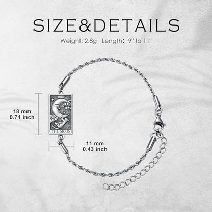 PELOVNY Tarot Card Bracelet 925 Sterling Silver Moon Cat Sun Sunflower Lovers Skull Pendant Lion Anklet Spiritual Tarot Jewelry Christmas Birthday Gifts for Women Men - style: Moon