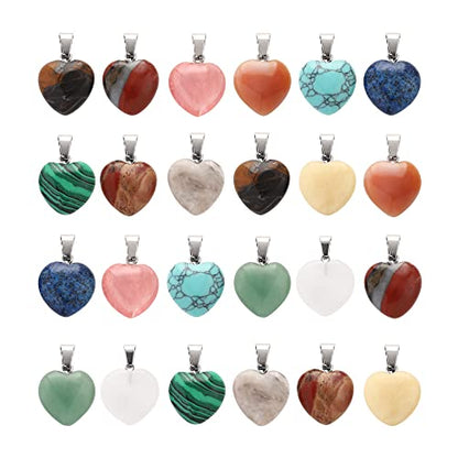Lezam 24 Pieces Healing Crystal Heart Moon Cross Shaped Pendants Necklace Charms for DIY Jewelry Making Natural Quartz Stones Chakra Love Beads Bulk - color: 24Pcs-B