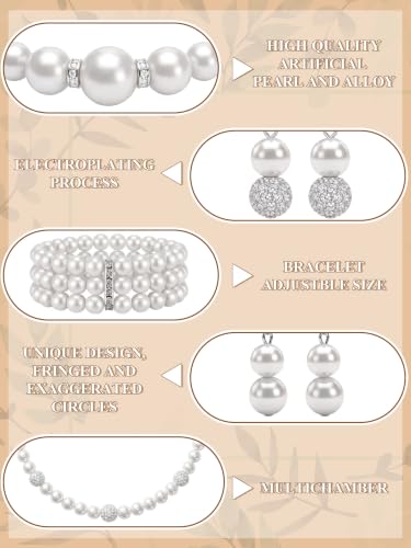 BBTO 8 Pcs Pearl Necklace and Earring Set for Women Faux Pearl Bracelet Costume Jewelry Set for Wedding Bridal Shower Party - style: Romantic Style