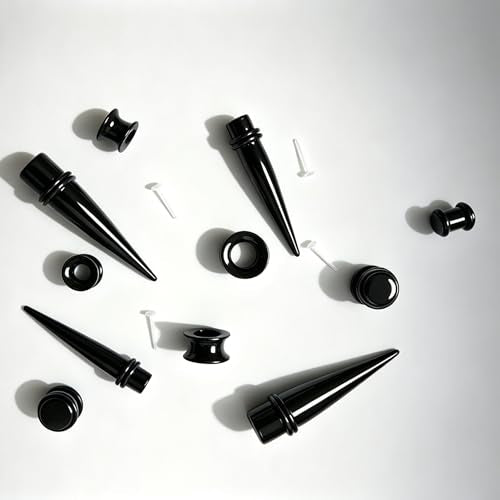 58 Pieces Ear Stretching Kit 1mm-12mm, Acrylic Tapers and Plugs + Silicone Tunnels, Ear Gauges Expander Set, Body Piercing Jewelry for Ear Stretching Beginners