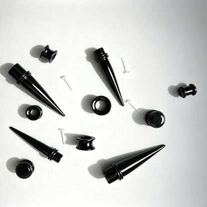 58 Pieces Ear Stretching Kit 1mm-12mm, Acrylic Tapers and Plugs + Silicone Tunnels, Ear Gauges Expander Set, Body Piercing Jewelry for Ear Stretching Beginners