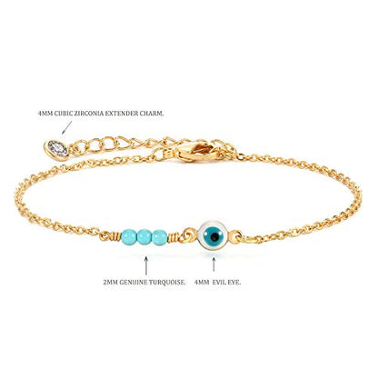 MEVECCO Dainty Chain Bracelets for Women, Layered and Charm Styles | 14K Gold Plated Brass, Select Cubic Zirconia Accents, Single and Multi-Row Structures for Refined Everyday Wristwear - style: Evil Eye Turquoise Bead