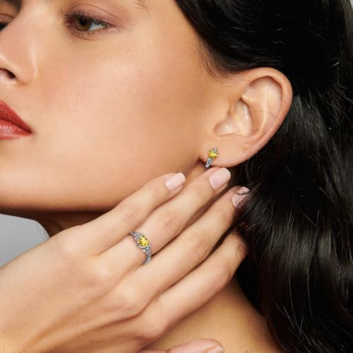Bestyle 925 Sterling Silver Huggie Hoop Earrings Small Birthstone Hoop Earrings for Women Hypoallergenic Silver Huggie Earring,Great Birthday Earrings Gift for Daughter Wife Mom - color: 11-Yellow Topaz-Hoop