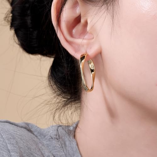 14K Gold Twisted Hoop Earrings for Women Thick Wave Gold Hoops Lightweight Hypoallergenic Elegant Jewelry 25/30MM - color: 30MM