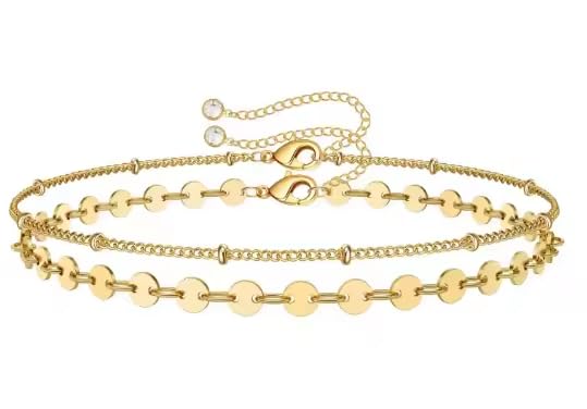 Solza 2 Layer Gold Plated Bracelet – Stainless Steel Adjustable Layered Chain with 3mm Beads, 18K Gold Plated Non Tarnish Jewelry for Women, Elegant Beaded Bracelet Stack for Everyday Wear - style: Coin Chain