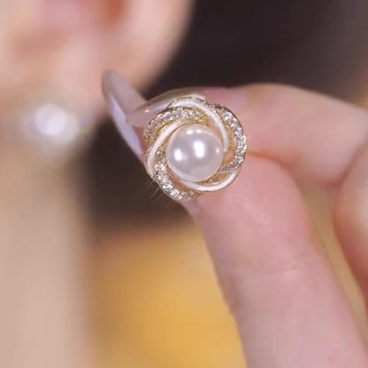 Elegant Imitation Pearl Flower Stud Earrings for Women Wedding Banquet Earrings Jewelry Gift - color: white