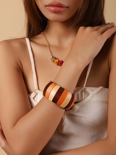 MINACHI Boho Chunky Colorful Wooden Bead Stretch Bracelet, Handmade Bohemian Statement Jewelry For Women - style: Bracelet RAC.002