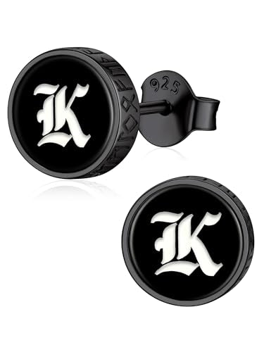ChicSilver 925 Sterling Silver Viking Rune Natural Black Onyx Stud Earrings For Women Men - style: A: Side Runes-Black-Engraving