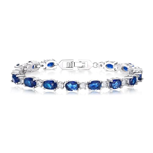 Crysdue Wedding Bridal Bracelets for Brides, Cubic Zirconia Tennis Birthstone Jewelry Gift for Women Prom - style: A_Sapphire, 6.8-8.2"