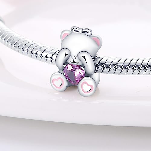CYCUFF 925 Sterling Silver Charms Suitable for Charm Necklaces, Bracelet Pendants Beads Jewellery Gift for Women - color: Animal Series Bear Blindfold Bead