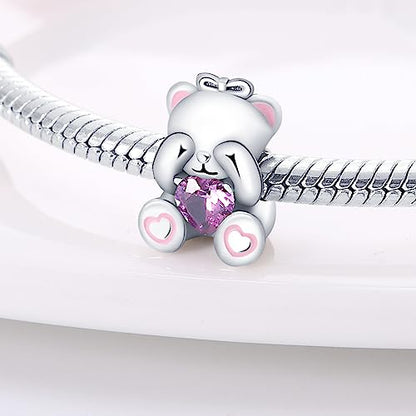 CYCUFF 925 Sterling Silver Charms Suitable for Charm Necklaces, Bracelet Pendants Beads Jewellery Gift for Women - color: Animal Series Bear Blindfold Bead