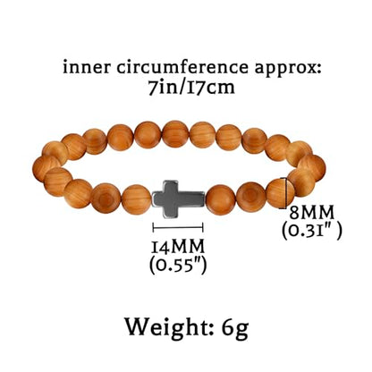 5Pcs Sandalwood Stretch Bracelets for Women Men with Hematite Stone Cross Mala Beads - color: B1