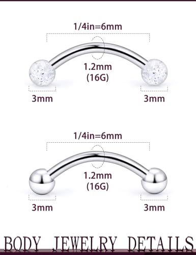 Jenxnjsjo 16g 6/8/10mm Eyebrow/Rook/Snug/Vertical-Labret/VCH/Snake-Eyes/Anti-Tragus/Christina/Daith/Belly-Button/Bridge/Hood/Surface Curved Barbell Piercing Jewelry for Women Men - color: 12PCS, Surgical-Steel, size: 6mm