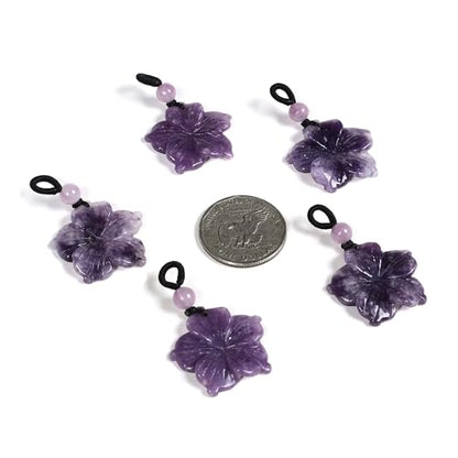 Justinstones Hand Carved Healing Crystals Gemstone Hawaii Flower Pendant Hand Weaving Wax Rope Necklace 22 inch - color: Amethyst