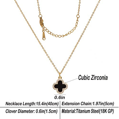 Clover Necklace For Women 18k Gold Plated Silver Lucky Four Leaf Clover Pendent Necklaces Trendy Dainty Jewelry Gifts for Women - color: Gold-Black