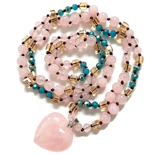 Yomisa Long Necklaces for Women Trendy, 33/34/35 inch | Boho Beaded Necklaces for Women, Natural Stone Pendant, Handmade Knotted Bead, Bohemian Holiday Summer Western Charm Jewelry - color: Love-Pink