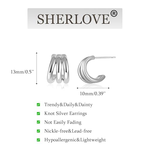SHERLOVE Chunky Knot Gold Earrings Women Statement Drop Dangle Earrings | 14K Gold Plated Hypoallergenic Lightweight,Trendy Dainty Elegant Cute,Women Gold Jewelry Fashion Accessories Gifts - color: Knot Silver D