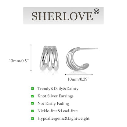 SHERLOVE Chunky Knot Gold Earrings Women Statement Drop Dangle Earrings | 14K Gold Plated Hypoallergenic Lightweight,Trendy Dainty Elegant Cute,Women Gold Jewelry Fashion Accessories Gifts - color: Knot Silver D