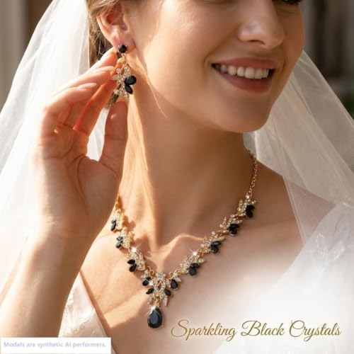 Kamirola Tiaras and Crowns for Women,Tiaras Earrings Necklace, Crystal Bridal Jewelry Set, Costume Jewelry for Women Party Halloween Prom Pageant - color: GOLD BLACK