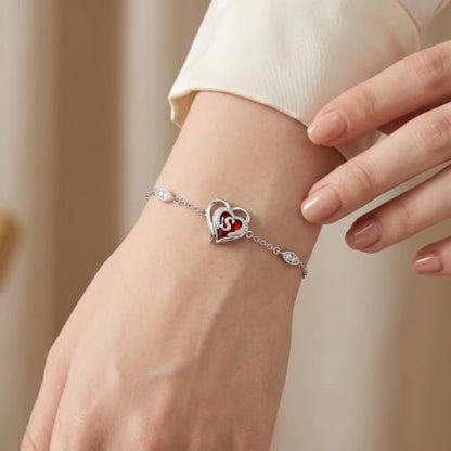 Initial Bracelet for Women 925 Sterling Silver Heart Angel Wings Initial Bracelet Anniversary Birthday Mothers Day Jewelry for Mom Her Wife - color: S
